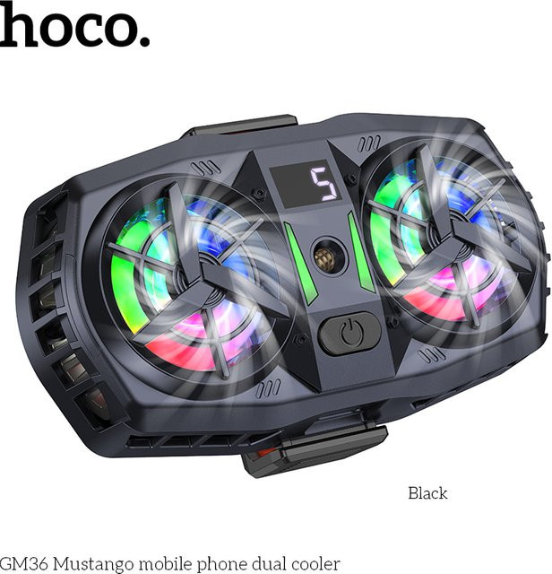 HOCO GM36 Dual-Lüfter Handy-Kühler mit Digitalanzeige in Schwarz - Bild 1