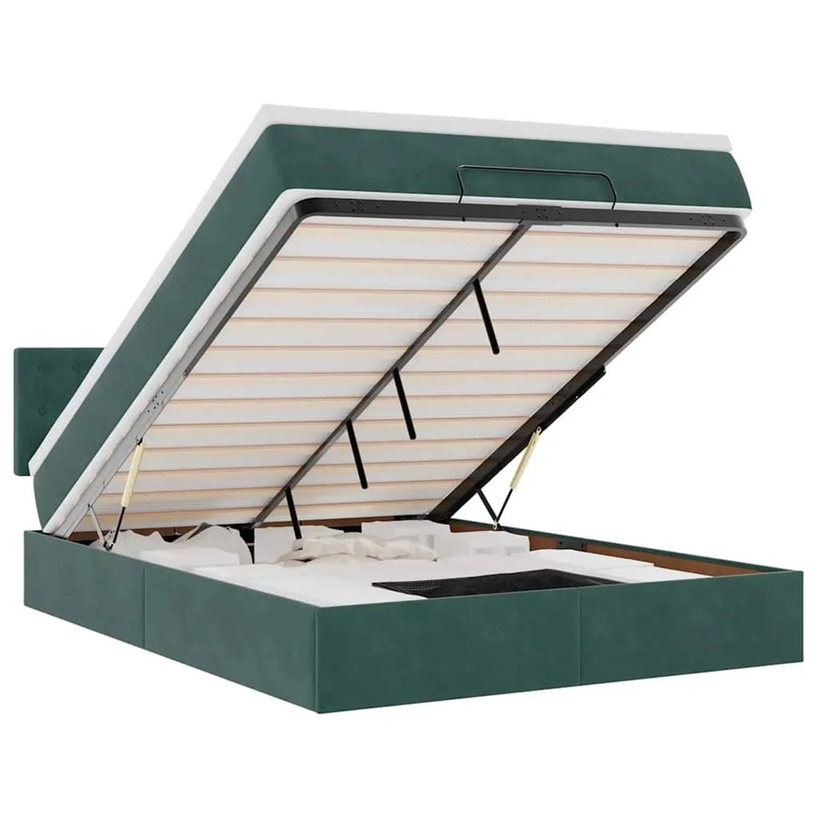 vidaXL Ottoman-Bett mit Matratze und LED-Beleuchtung in Dunkelgrün aus Samt, B/T/H: 140 x 200 x 78 cm - Bild 2