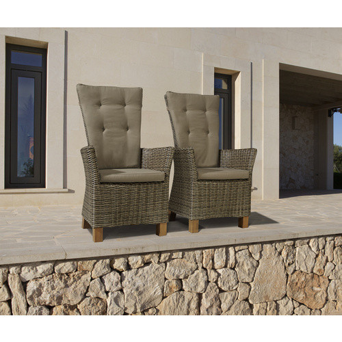 Merxx Toskana Hochlehner 2er-Set aus Akazienholz und Kunststoffgeflecht in Beige oder Braun, B/H/T: 66 x 111 x 61 cm - Bild 5