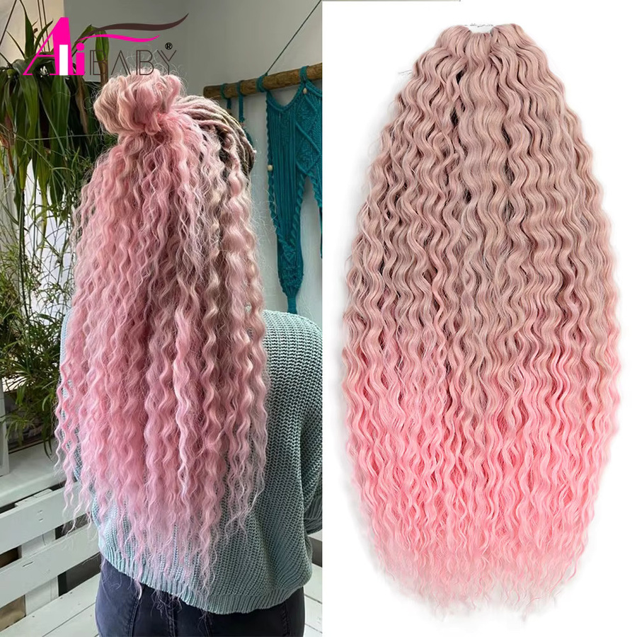 Alibaby Haarverlängerung synthetisch, rot rosa Ombre, glatt gewellt - Bild 1