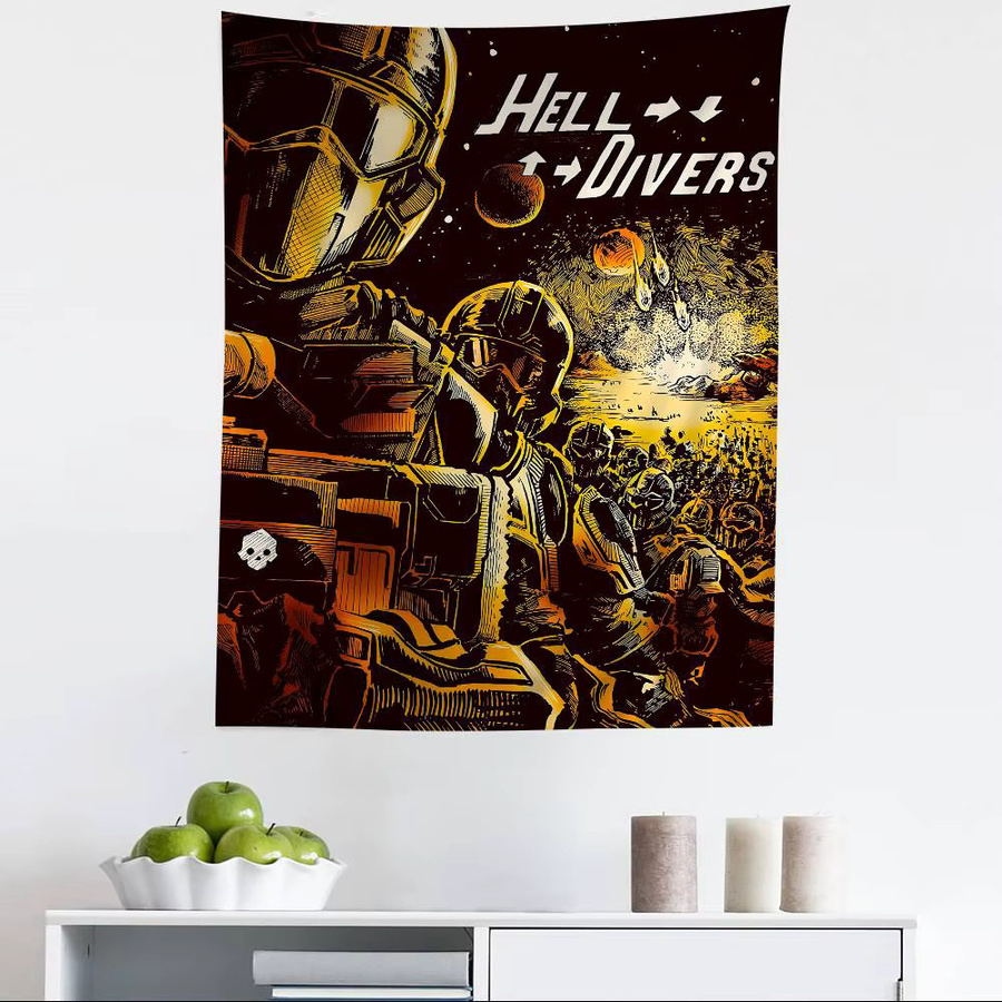 Potdemiel Helldiver 2 Anime Wandteppich mit Hippie Blumen Design als Wandbehang für dein Wohnheim oder Zuhause - Bild 3
