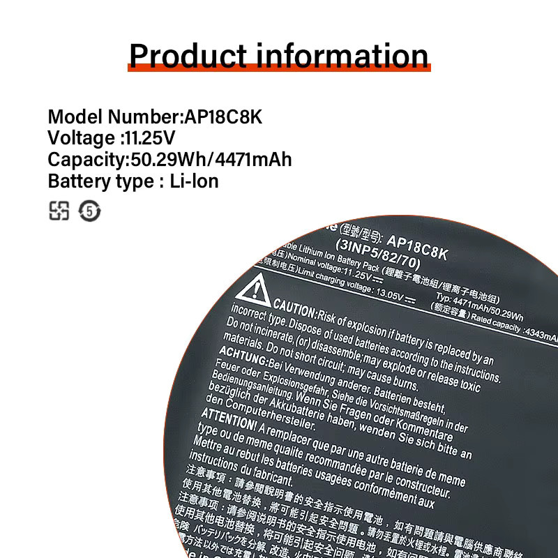 Acer Laptop-Akku AP18C8K AP18C4K in Schwarz für Acer Aspire 5 A515-43 und A515-44 - Bild 4
