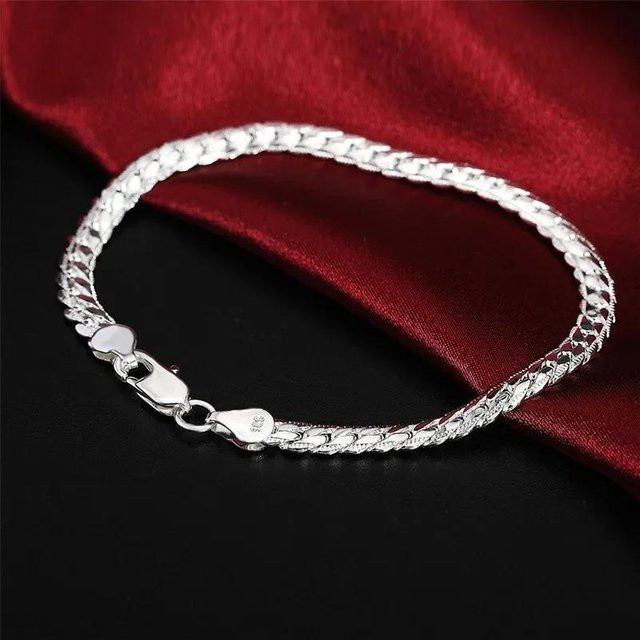 Silberarmband 925 Silber, 6 mm, 18 cm, Flachseitenkette, Unisex - Bild 1