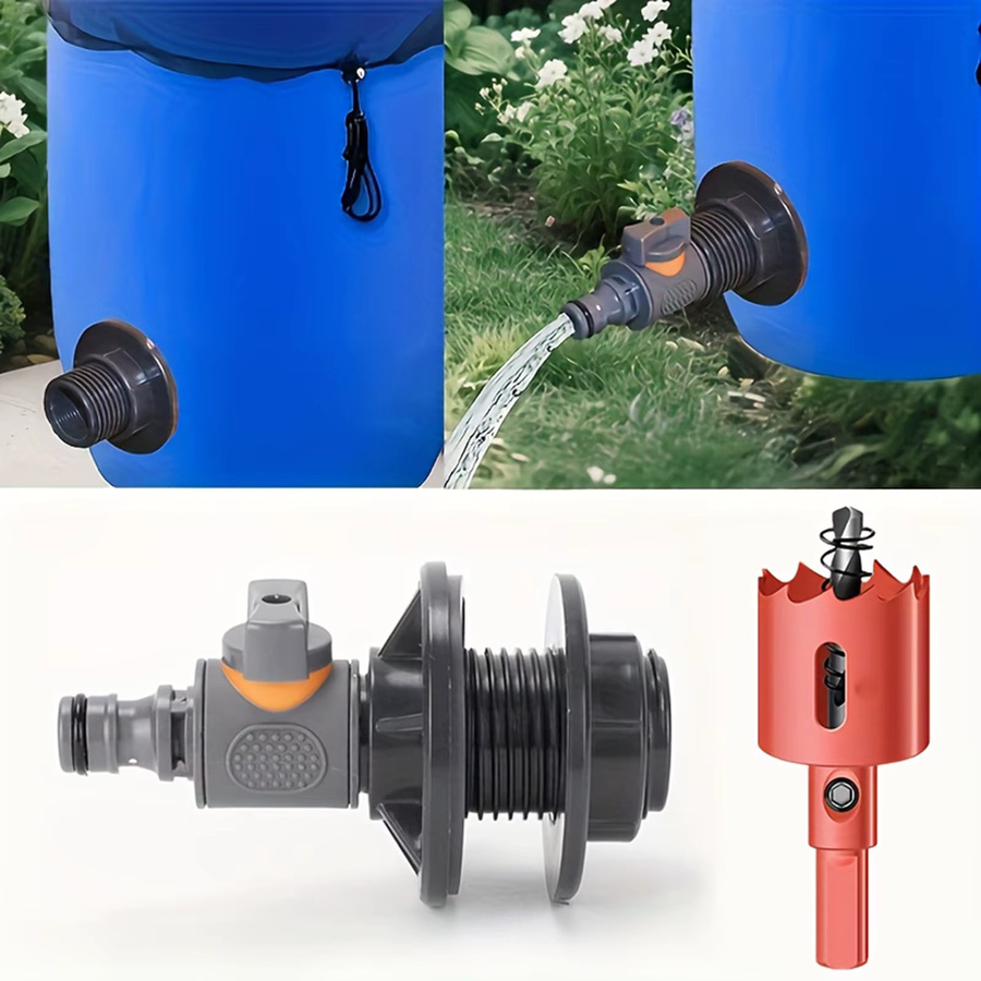 3-teiliges Set zur Regenwasserentnahme mit Wasserhahn, Nippelventil und Kunststofföffner in Mehrfarben - Bild 3