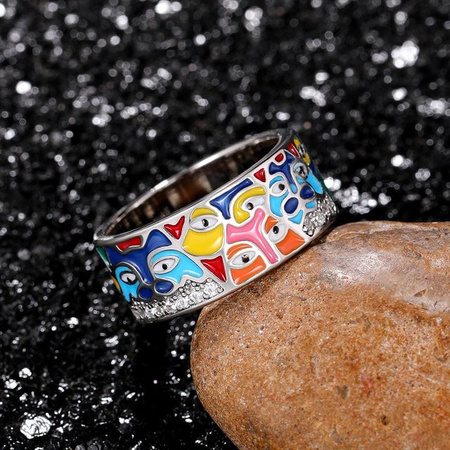 Huitan Ring Damen, Kupfer, Goldfarben, Emaille, Zirkonia, Grau