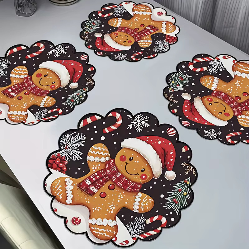 VIKAMA 4er-Set Weihnachts-Platzsets mit Lebkuchenmann-Motiv, Mehrfarbig, B/T: 38 x 38 cm - Bild 3