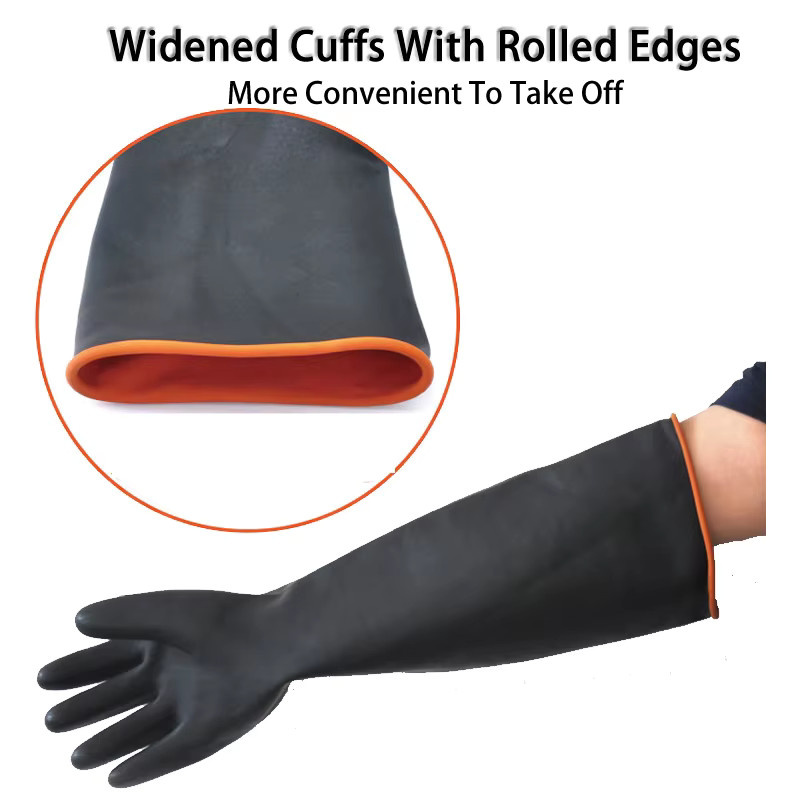 ELESESAFE Arbeitsschutzhandschuhe aus wasserdichtem Latex in Schwarz, chemikalien-, säure- und ölbeständig, Größe 35-55 cm - Bild 2