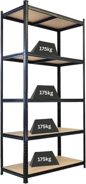 PROREGAL Schwerlastregal Giant Ragnar in Schwarz mit 5 MDF-Platten-Ebenen, H x B x T: 200 x 100 x 50 cm - Bild 1