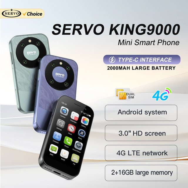 SERVO KING9000 Mini Android Smartphone in Schwarz mit 3,0 Zoll Display, 2GB RAM, 16GB Speicher, 4G LTE und WLAN - Bild 1