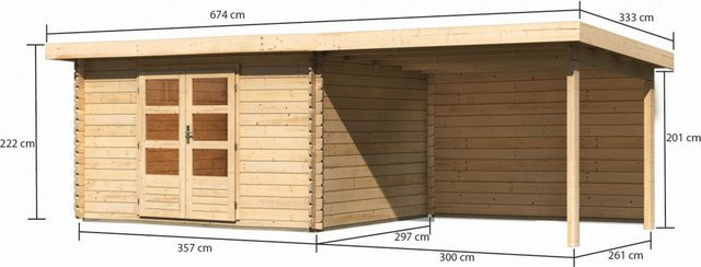 KARIBU Gartenhaus Bastrup aus Holz in Beige mit Anbaudach und Rückwand B/H/T: 640 x 222 x 297 cm - Bild 1