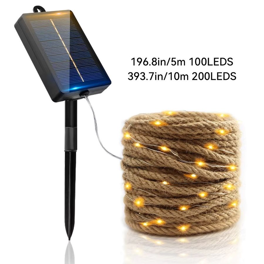 Leclstar Solar-Hanfseil-Lichterkette mit LED und 8 Modi, wasserdichte Feengirlande für Außenbereich, Hof und Camping - Bild 6