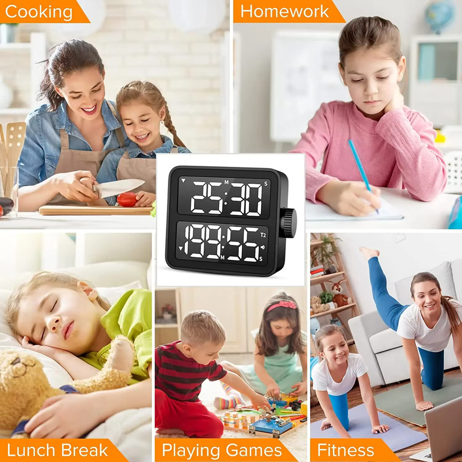 NOKLEAD Elektronischer Timer-Knopf mit LCD-Digitalanzeige in Schwarz für Küche, Arbeit und Fitness - Bild 5
