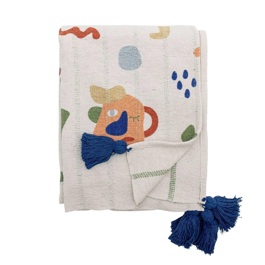 Bloomingville Mini Sylvie Plaid aus recycelter Baumwolle in Multicolour mit floralem Boho-Design, B/B: 130 x 160 cm - Bild 1