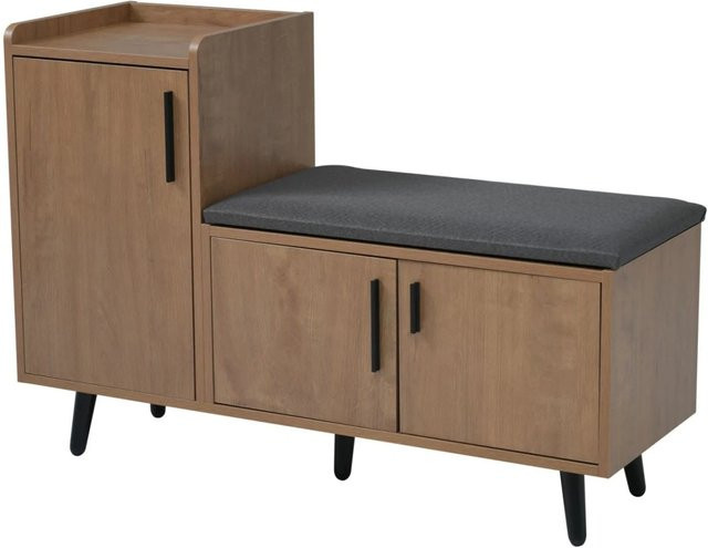 PXloue Schuhkipper Schuhschrank mit Sitzkissen und 3 Türen in Walnuss Braun, B/H/T: 100 x 68 x 34 cm - Bild 1
