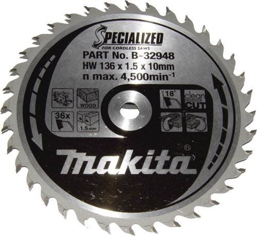 Makita Kreissägeblatt SPECIALIZED für Holz, Carbide Tipped, Silber, Durchmesser: 136 mm, Bohrung: 10 mm, Zähne: 36Z - Bild 1