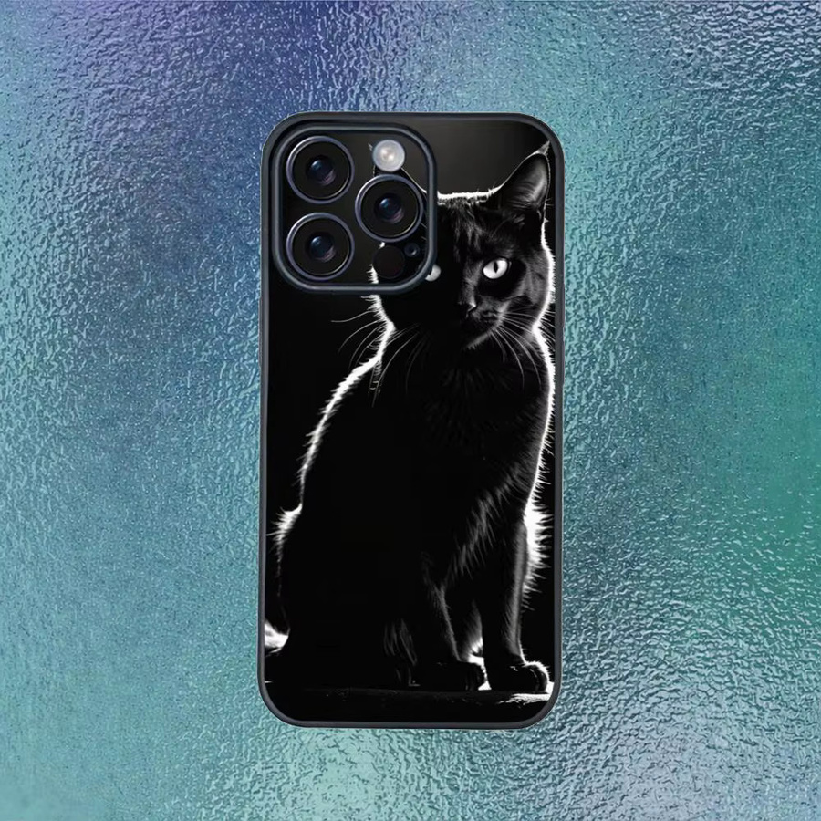 Schwarze Handyhülle mit Katze und Blickfang-Augen für Apple iPhone 11 bis 17 Pro Max Plus Mini, mattiert und weich - Bild 2