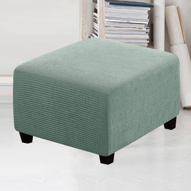 Universeller Hockerbezug in Grün, quadratischer Sofabezug aus Polyester-Elastan-Mix für Fußhocker und Schuhschaukel, Höhe: 34-45 cm, Breite: 38-45 cm - Bild 1
