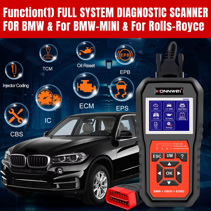 KONNWEI KW480 OBD2-Scanner Kfz-Codeleser mit Öl- und TPMS-Reset in Schwarz - Bild 3