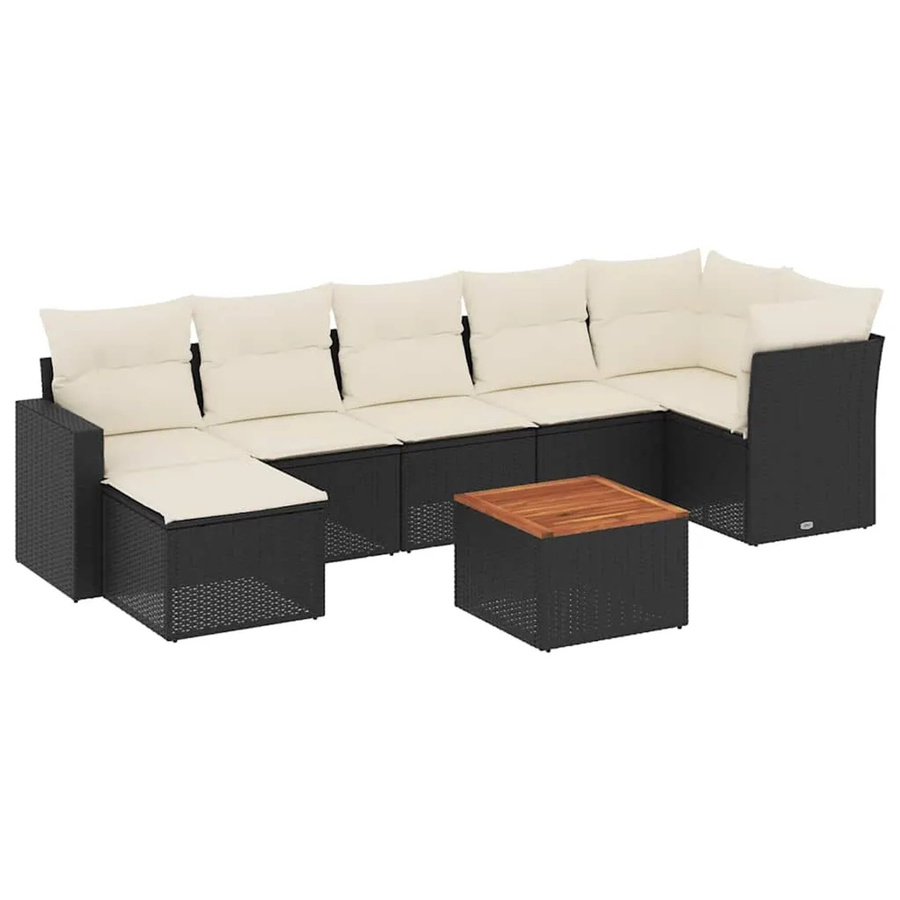 vidaXL 8-teilige Garten-Sofagarnitur in L-Form aus schwarzem PE-Rattan mit cremeweißen Kissen und pulverbeschichtetem Stahlgestell - Bild 2