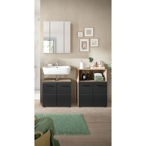 3-teiliges Badezimmer-Set xonox.home Ice Nox Oak in Schwarz Matt, B/H/T: 135 x 185 x 30 cm - Bild 2