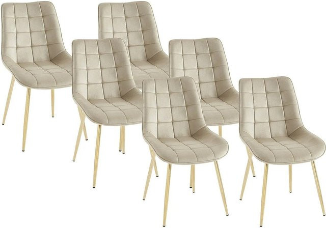 Vente-unique Stuhl Ollua in Beige mit Samtbezug und goldenen Metallbeinen, Breite: 49,5 cm - Bild 1