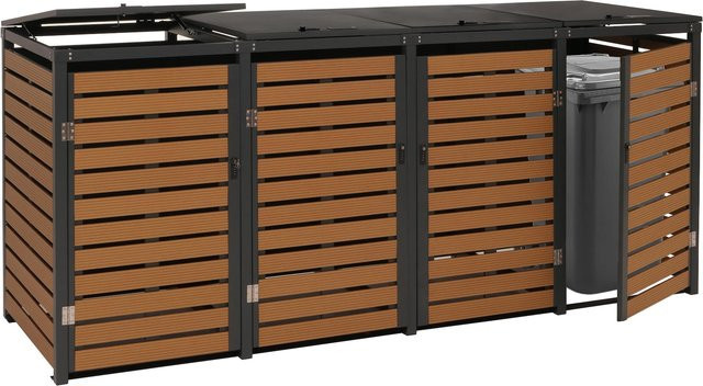 MCW Mülltonnenverkleidung K14 4er Mülltonnenbox aus WPC und Metall in Teak-Optik, B/T/H: 264 x 119 x 84 cm - Bild 1
