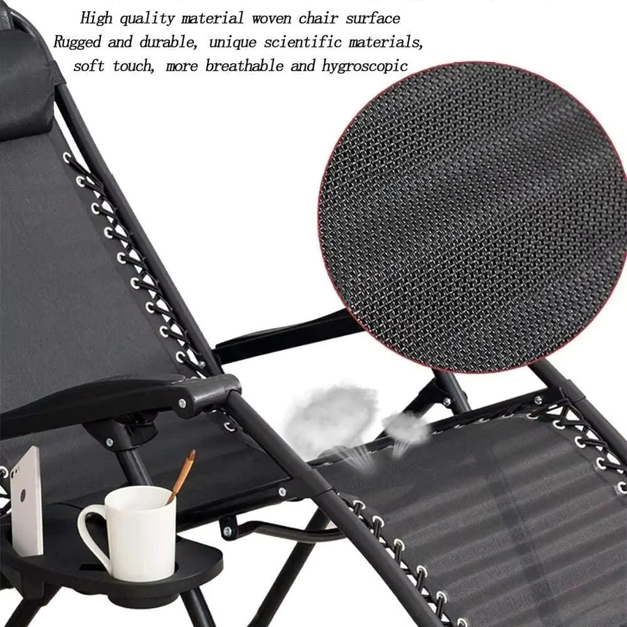 AuAg Zero Gravity Liegestuhl mit Armlehnen und Getränkehalter, gepolsterter Klappstuhl aus Textilene für Camping, Terrasse und Garten, in Beige oder Schwarz - Bild 5