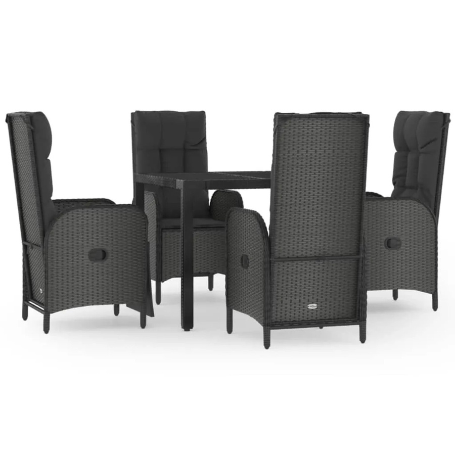 vidaXL 5-tlg Garten-Essgruppe aus Poly-Rattan und Akazienholz in Schwarz mit Kissen - Bild 2
