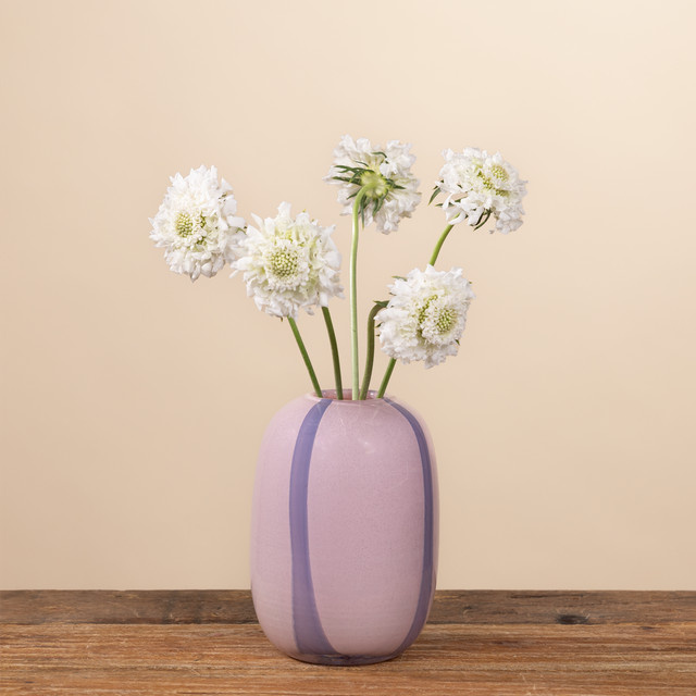 Glasvase BLUME2000 mit Streifen in Rosa und Flieder, Höhe: 17,0 cm, Breite: 9,5 cm, Tiefe: 9,5 cm - Bild 1