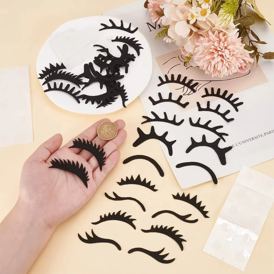 20 Sets Wimpern-Patches in Schwarz aus Filztuch mit 10 verschiedenen Stilen für Bastelarbeiten und Applikationen - Bild 2