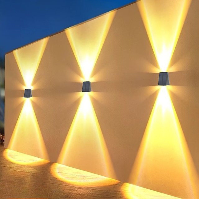 ZTree Solar-Wandleuchten für den Außenbereich, LED, Warmweiß 3000 K, Up-Down Licht, IP65 Wasserdicht, Schwarz - Bild 1