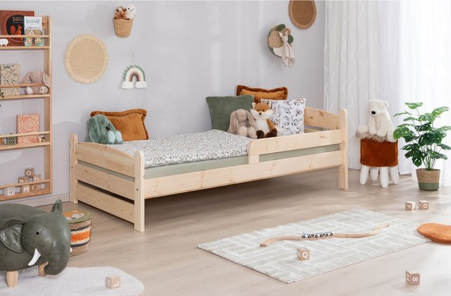 TiCAA Einzelbett Mello Kinderbett und Jugendbett aus Massivholz in Weiß im skandinavischen Design - Bild 1