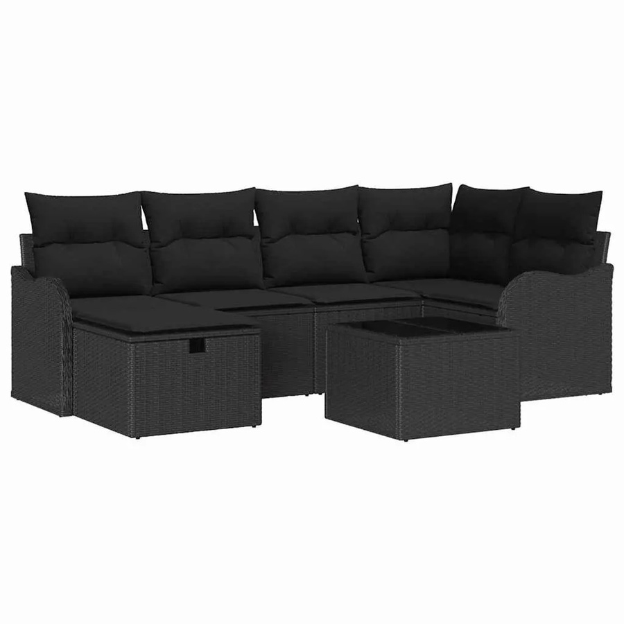 vidaXL Garten-Sofa-Set aus Poly Rattan in Schwarz mit 7-teiliger Polstergarnitur und Stauraum - Bild 2