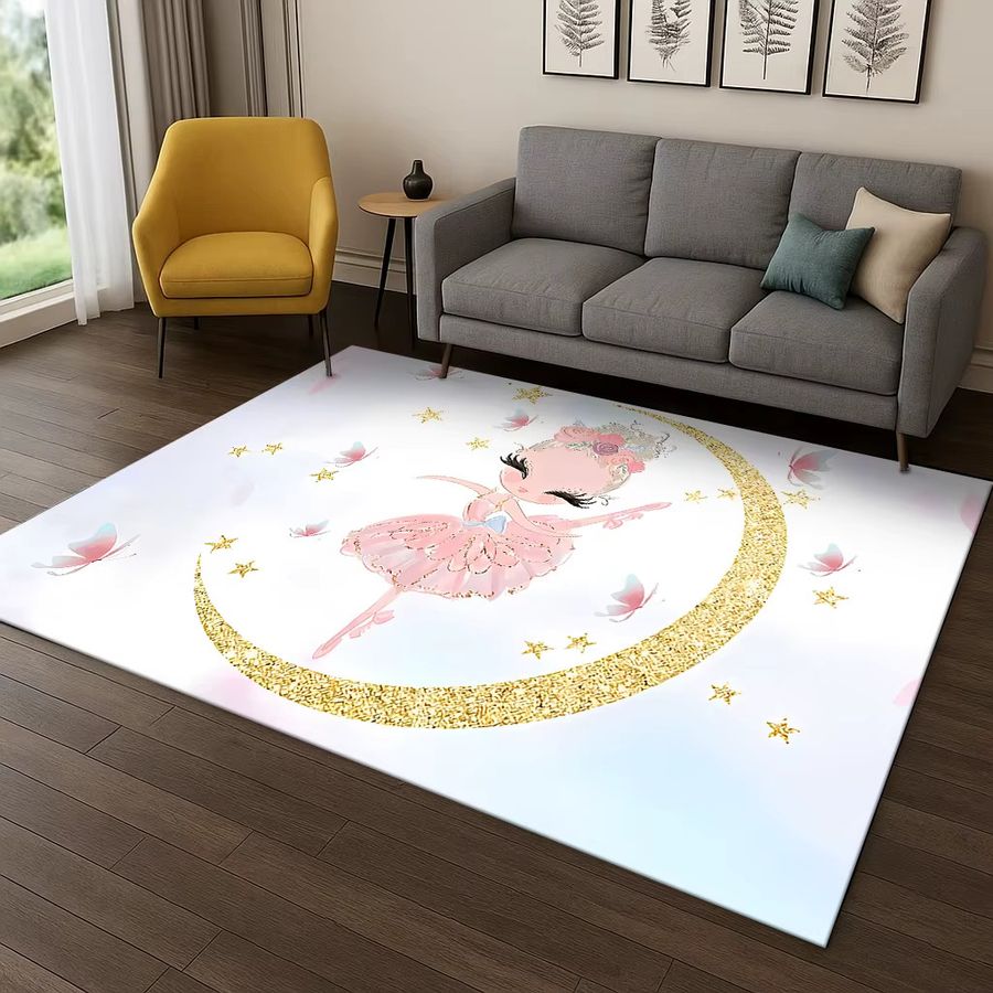 Faviora Rutschfeste Kinder Teppich mit Ballett Fee Motiv in Weiß für Schlafzimmer und Wohnzimmer - Bild 1
