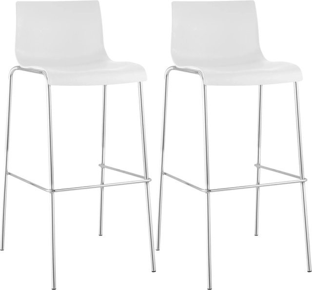 2er Set Barhocker DELUKE TENAR in Weiß mit silbernen Elementen, moderne Barstühle aus Kunststoff mit Lehne, B/T/H: 43 x 48 x 100 cm - Bild 1