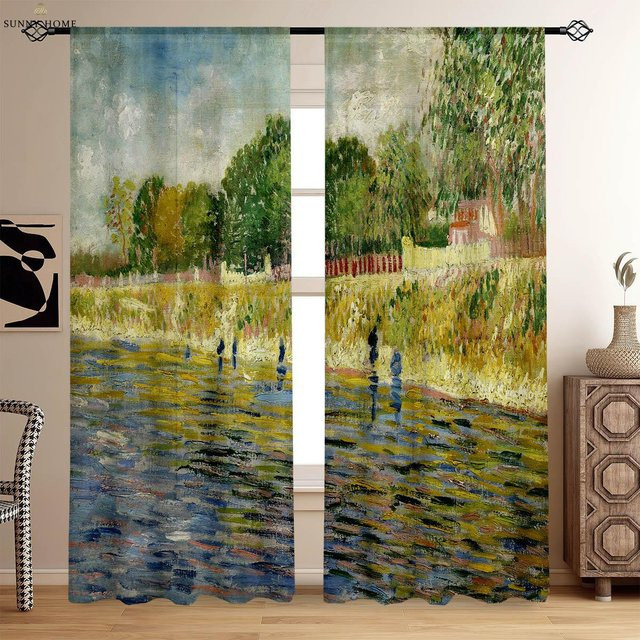 Dekorativer Vorhang mit klassischem Ölgemälde-3D-Muster aus Polyester, 2er-Set, halbtransparent, Mehrfarbig, B: 50 cm, H: 140 cm - Bild 1