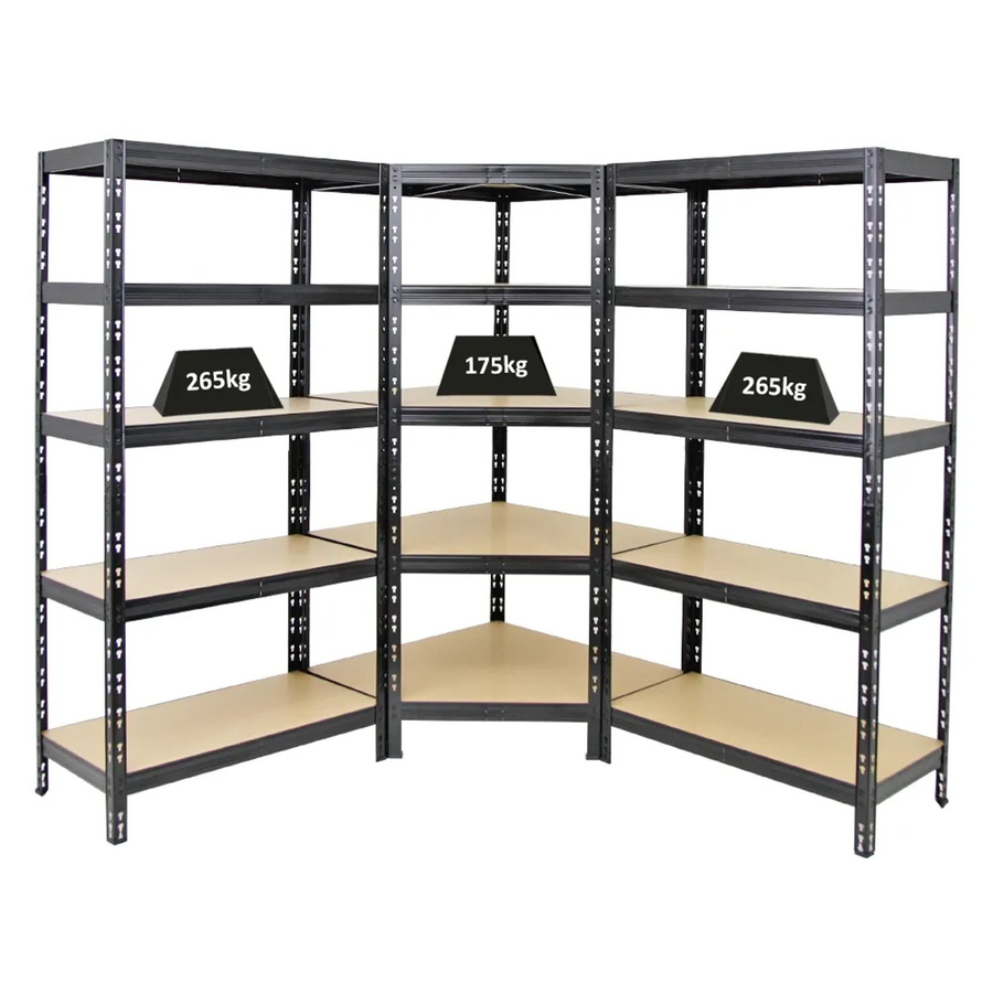 PROREGAL Regalset Tiger bestehend aus 1x Eckregal und 2x Schwerlastregal, Schwarz, B/T/H: 90 x 45 x 180 cm - Bild 2