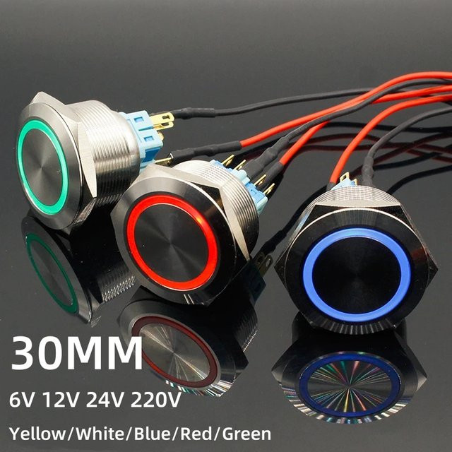 ELECAPITAL LED Druckknopf Schalter Blau 30mm Metall DPST für Industrie, Boot und Auto - Bild 1