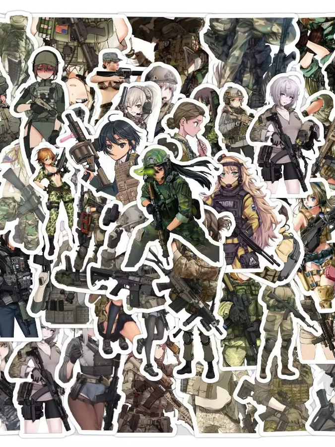 Charile Anime Tarnmuster Soldaten-Mädchen Aufkleber, Sticker, 10 Stück - Bild 5