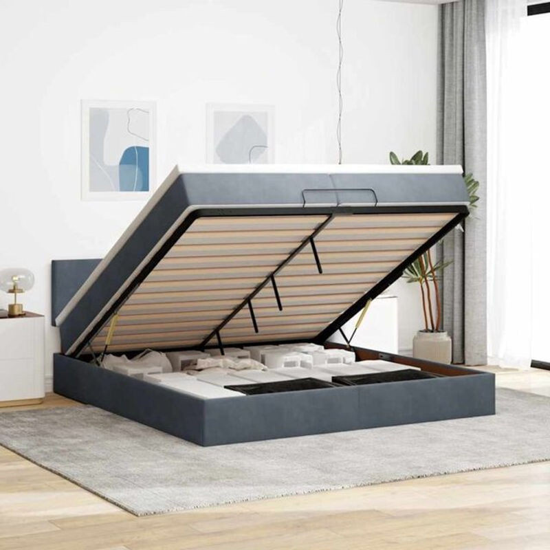 vidaxl Ottoman Polsterbett mit Matratzen und LED in Anthrazit Grau aus Samt B/T: 200 x 200 cm - Bild 1