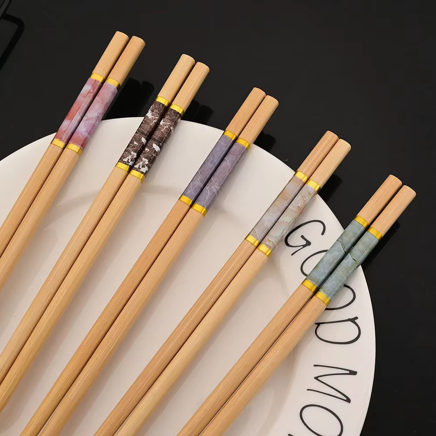 5 Paar farbenfrohe Bambus-Essstäbchen von Uniturcky im Retro-Stil, rutschfestes Holzgeschirr für Sushi, Mehrfarbig - Bild 4