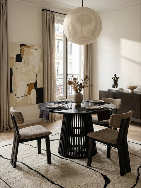 KADIMA DESIGN Esszimmertisch rund aus Mango Massivholz in Schwarz und Braun, Durchmesser: 120 cm, Höhe: 77 cm - Bild 1