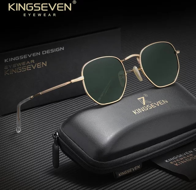 KINGSEVEN Sonnenbrille, Vollrand, Rund, Metall, Gold, Unisex, polarisiert - Bild 1