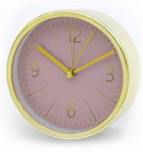 K&L Wall Art Tischuhr-Wecker analog in Gold und Pink, Durchmesser: 11,2 cm, Tiefe: 4,2 cm - Bild 1