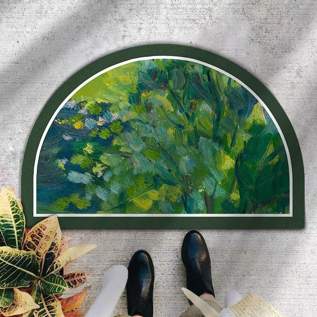 Waldgrüner halbkreisförmiger Bodenläufer von Yiran Furniture, saugfähige und rutschfeste Diatomeenerde Fußmatte, B/T: 70 x 47 cm - Bild 1