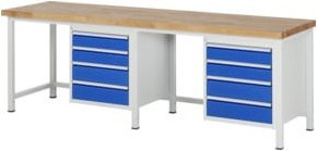 Rau Werkbank höhenverstellbar mit 8 Schubladen, Braun, B: 250 cm, T: 70 cm, H: 84-104 cm - Bild 1