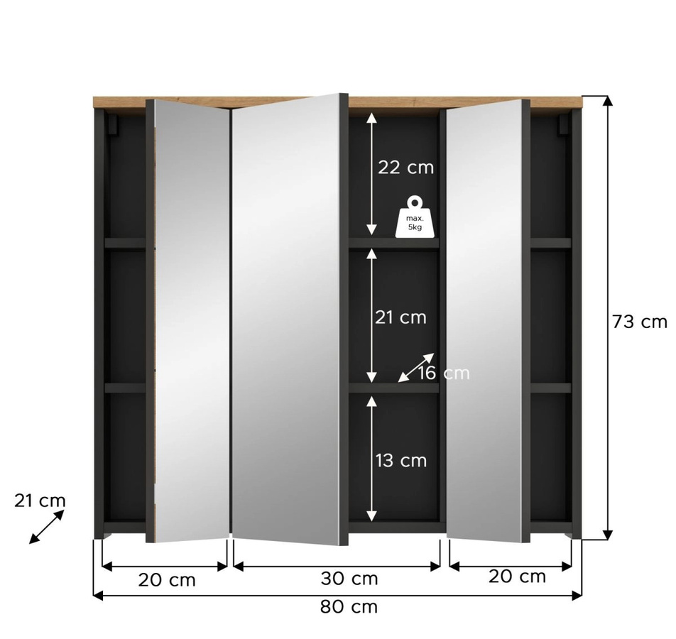 Inn.Furn Badezimmer Spiegelschrank Cooper in Eiche und Grau, Breite: 80 cm - Bild 5