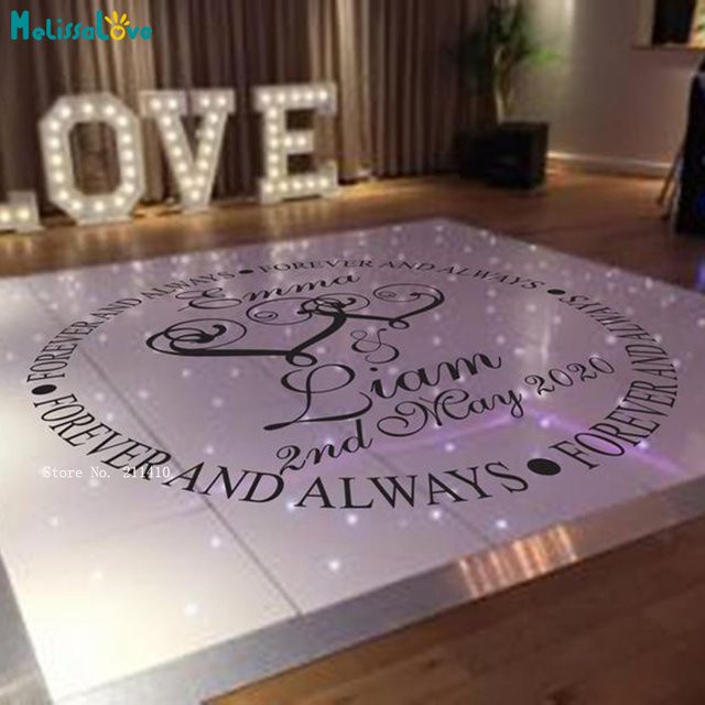 Personalisierter Hochzeit Tanzfläche Aufkleber mit Name und Datum aus Vinyl, Selbstklebend, Dunkelgrau und Schwarz - Bild 1