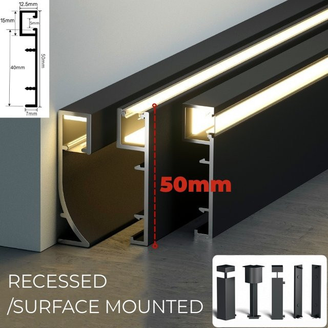 Khelse LED Aluminium Sockelleiste Silber zur Einbau-Hintergrundbeleuchtung als Eck-Profil - Bild 1