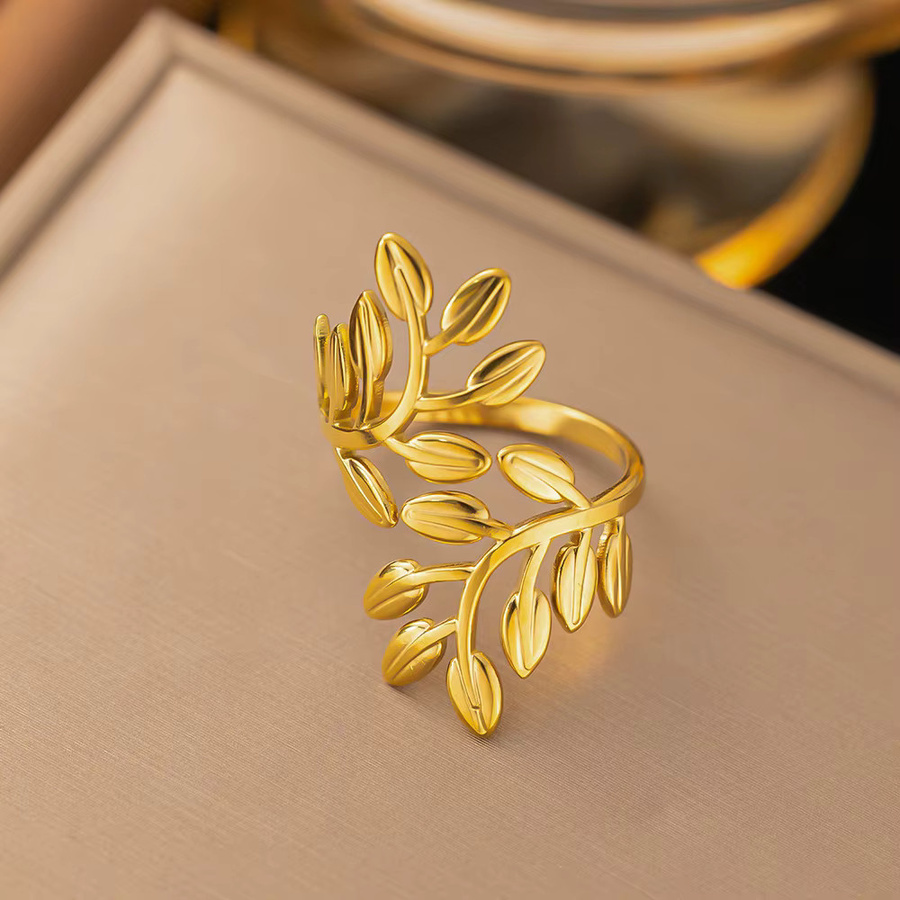 Rinhoo Ringe Edelstahl, Gold, Damen, Blatt Design - Bild 1